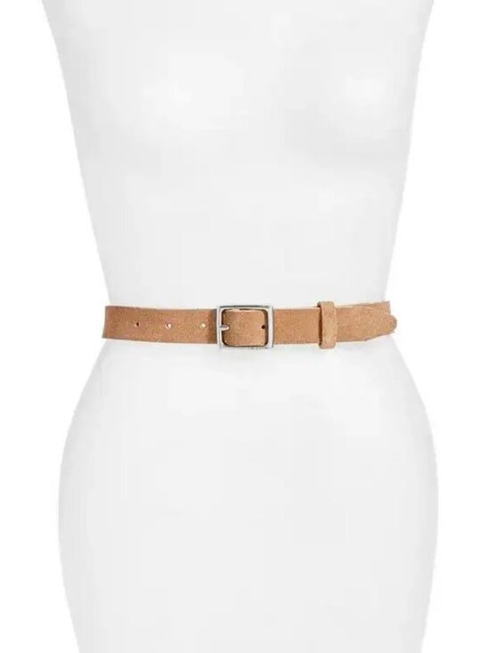 rag & bone Boyfriend Women\'s Silver Square Buckle Leather Belt Camel Size L